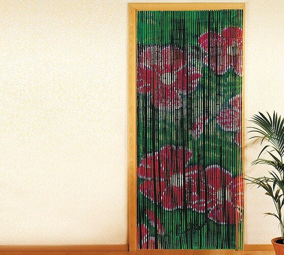 Bambusové závesy, zelené kvety, 90 x 200 cm