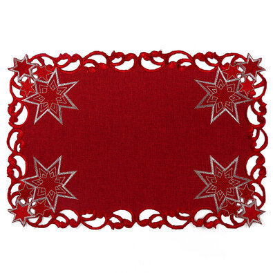 Vianočný vyšívaný obrus Hviezdy červená, 30 x 45 cm