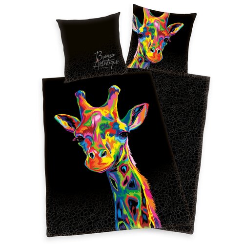 Pościel satynowa Bureau Artistique – Colored Giraffe, 140 x 200 cm, 70 x 90 cm