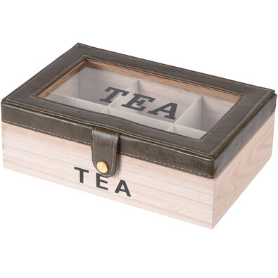Cutie pentru  plicuri de ceai, cu imitație piele, 24 x 16 x 8 cm, maro închis