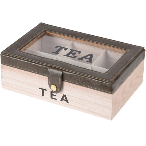Box na čajové vrecúška s koženkou, 24 x 16 x 8 cm, tm. hnedá