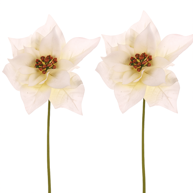 Набір різдвяних троянд на стеблі, 2 шт., кремовий, 32 см
