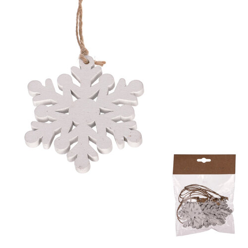 Dřevěná vánoční ozdoba Snowflake, bílá, 8 ks