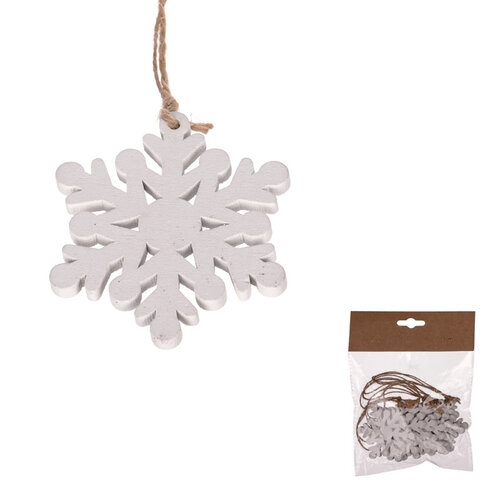 Drevená vianočná ozdoba Snowflake, biela, 8 ks