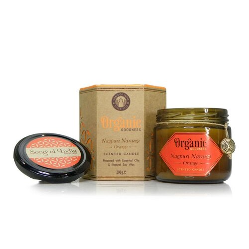 Świeca organiczna Nagpuri Narangi - Pomarańcza 200g w bursztynowym szkle