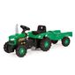 Dolu gyermek pedálos traktor pótkocsival, zöld