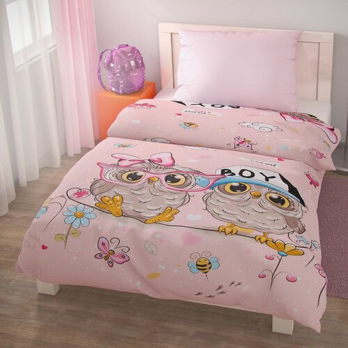 Lenjerie de pat pentru copii din bumbac PUHU roz ,140 x 200 cm, 70 x 90 cm