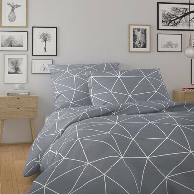 Kvalitex Baumwollbettwäsche Nordic Grid grau, 240 x 220 cm, 2x 70 x 90 cm