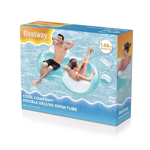 Bestway Aufblasbarer Doppelring mit Griffen blau, 171 x 105 x 48 cm