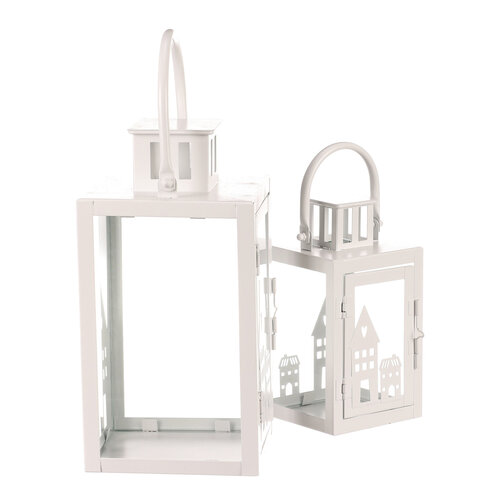 Zestaw latarni metalowych Domki biały, 2 szt.