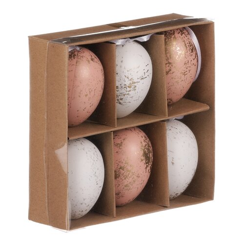 Set of artificial Easter eggs, gold decorated,pink and white, 6 pcs