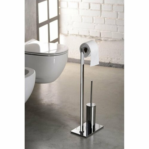 GEDY 783213 Állvány WC-papír tartóval és WCkefével, szögletes, sárgaréz termék 2. képe