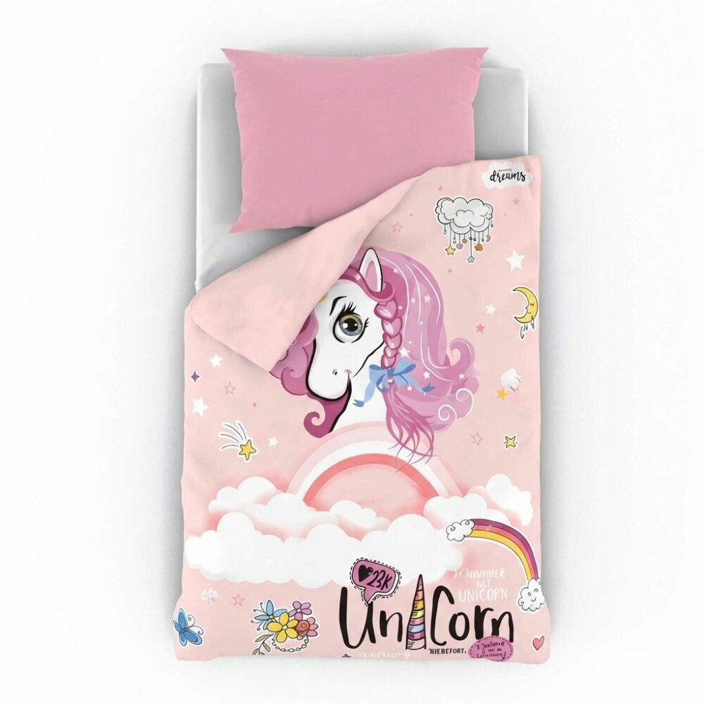 Kvalitex Dětské bavlněné povlečení Unicorn růžová