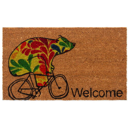 Kokosnussmatte Bär auf einem Fahrrad, 43 x 73 cm