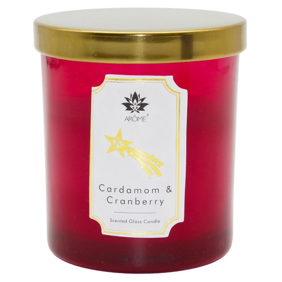 Arome Candle w kolorowym szkle z pokrywką,Cardamom & Cranberry, 125 g