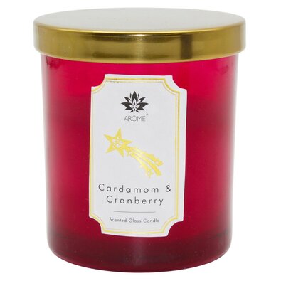 Arome Színes üvegben, fedéllel, kardamom és áfonyaillatú gyertya, 125 g