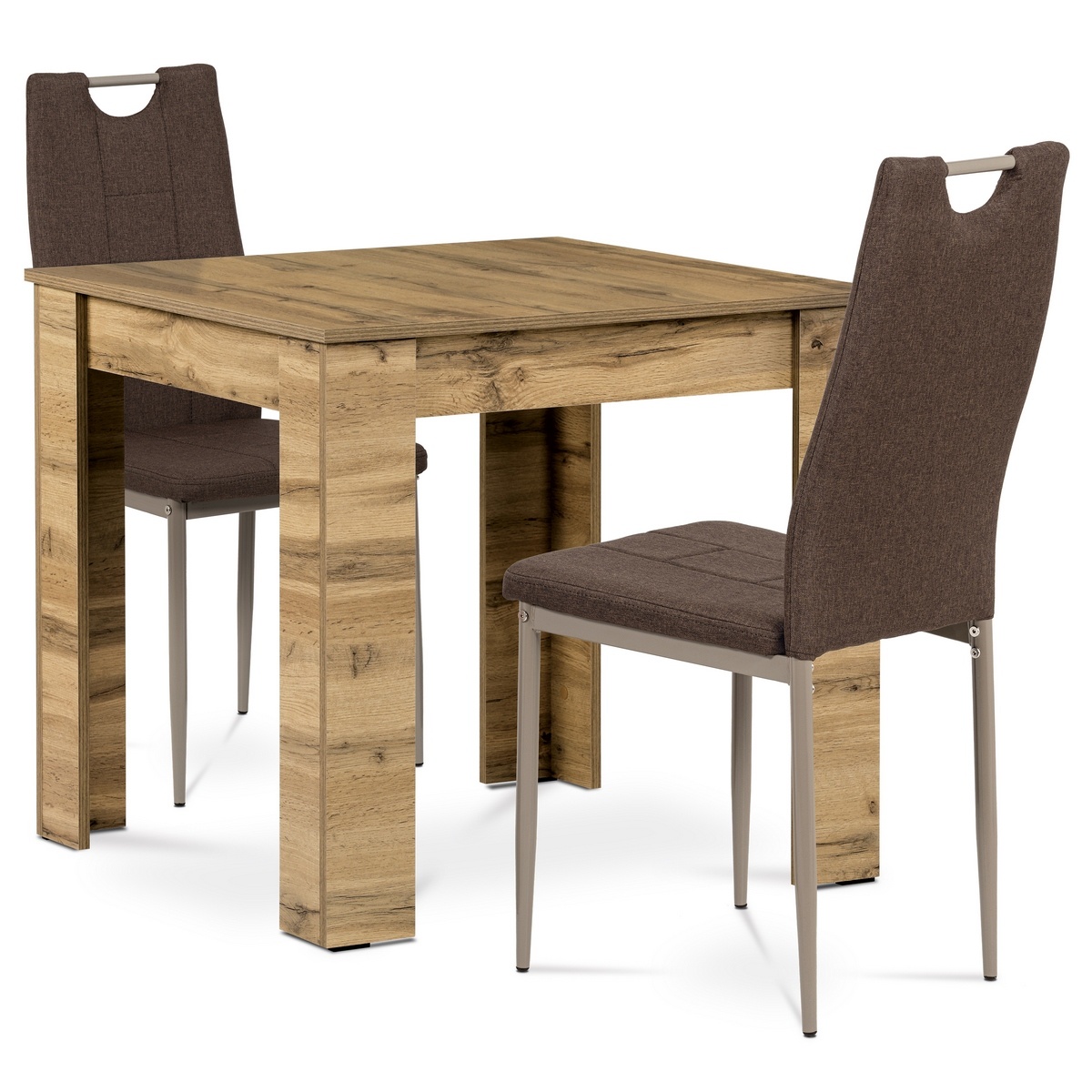 Jídelní set MDF se 2 hnědými židlemi, 80 x 80 x  75 cm, dub Sonoma