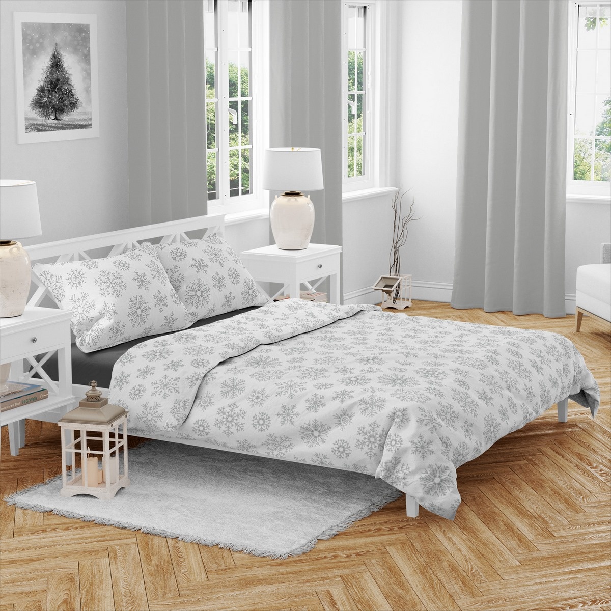 Vánoční bavlněné povlečení Sněhové vločky , 140 x 200 cm, 70 x 90 cm