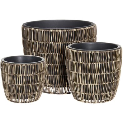 Zestaw osłonek na doniczki Round Rattan, 3 szt.