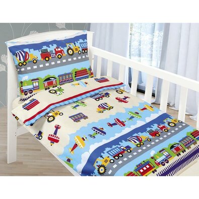 Bellatex Bawełniana pościel do łóżeczka BeataAirplane niebieska, 100 x 135, 45 x 60 cm