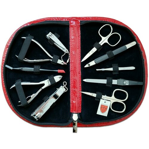 Kellermann 5224 damski zestaw do manicure wzór skóry strusia, czerwony