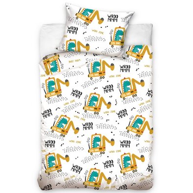 BedTex Baumwollbettwäsche für Kinder Dino in einem Bagger, 100 x 135 cm, 40 x 60 cm
