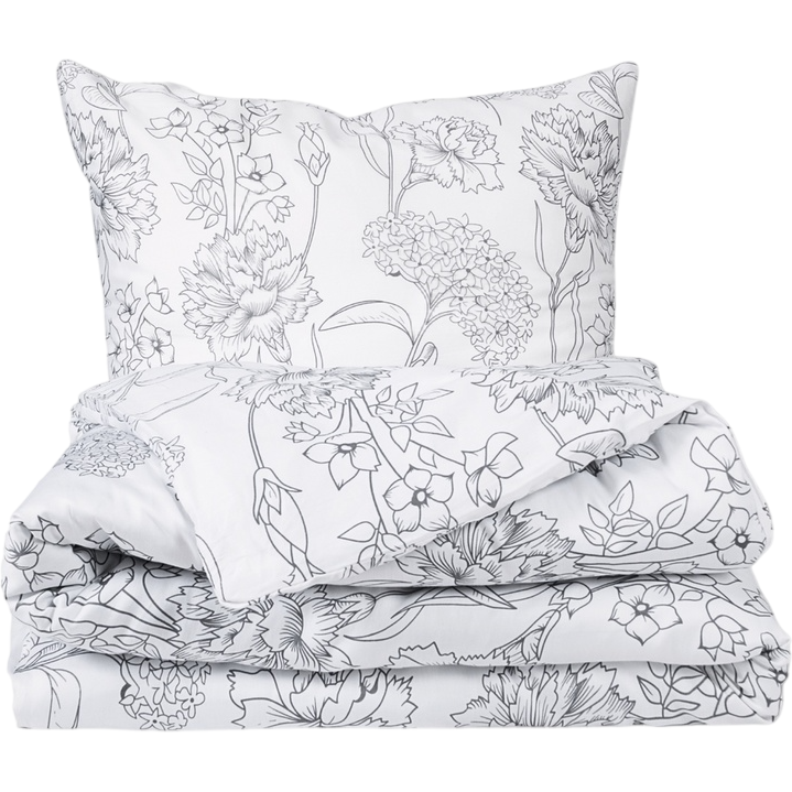 Matex Saténové povlečení Šedé květy, 140 x 200 cm, 70 x 90 cm
