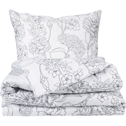 Matex Сатинова постільна білизна Сірі квіти, 140 x200 см, 70 x 90 см