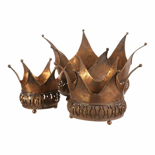 Cutie metalică decorativă Coroana de aur, set de 3bucăți, auriu