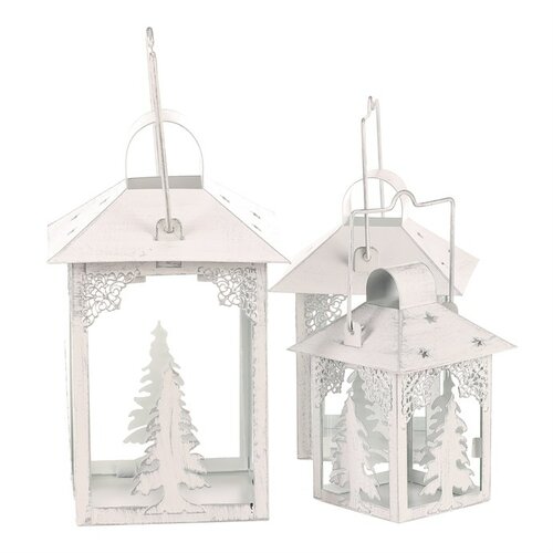 Súprava kovových lampášov Stromčeky 3 ks, biela