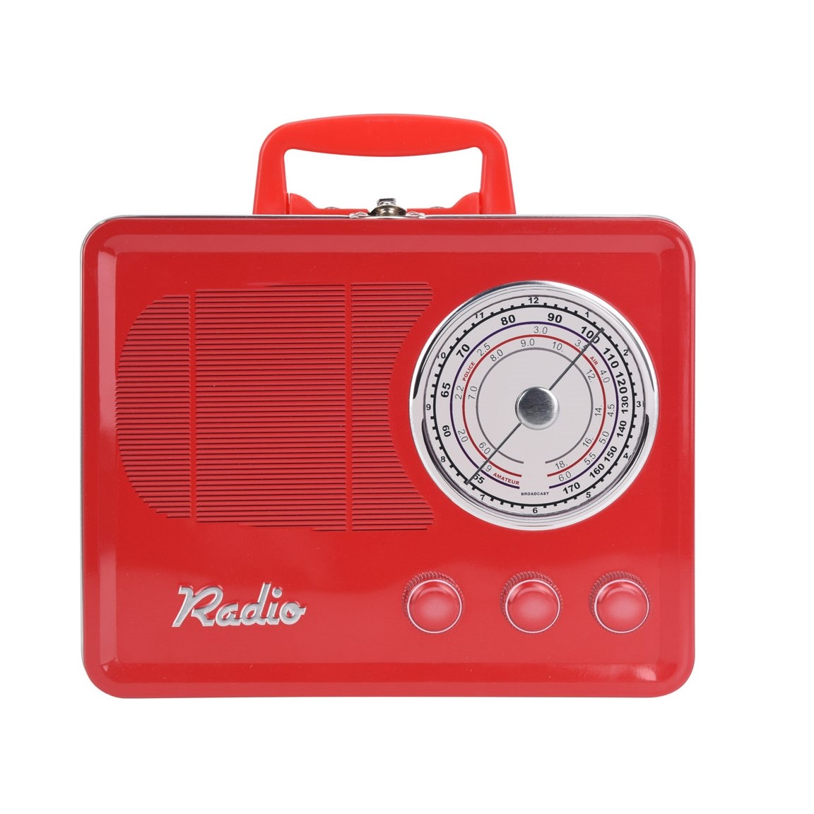 Plechová dóza s motívom rádia červená