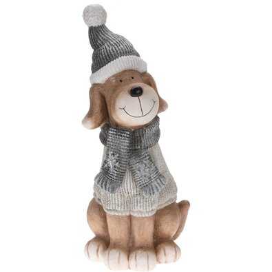 Decorațiune LED ceramică Dog with scarf, 23 x 23x 61 cm