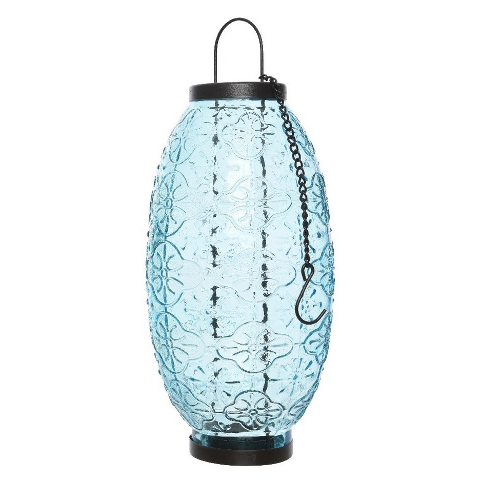 Sklenený lampáš Ornaments modrá, 23,5 cm
