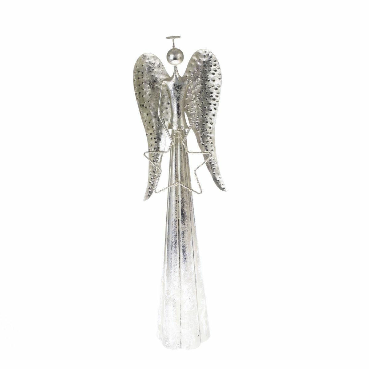 Decorațiune de Crăciun cu LED-uri metalice Îngercu stea argintie, 23 x 70 cm