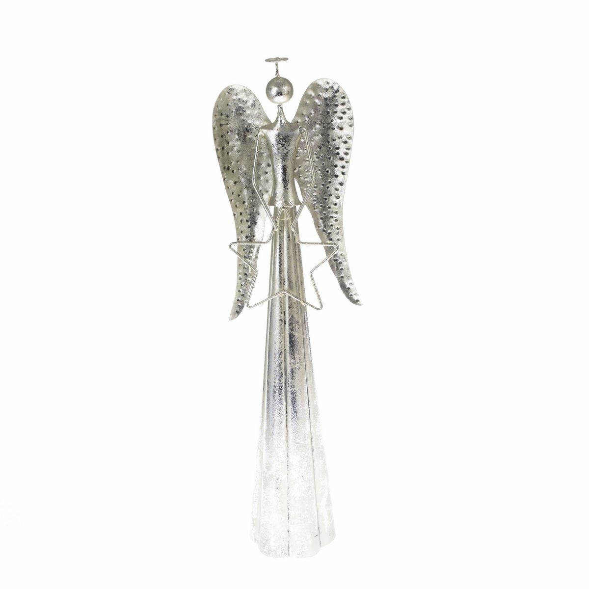 Vianočná kovová LED dekorácia Angel with star​ strieborná, 23 x 70 cm