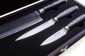 G21 Gourmet Damascus noževski set v bambusovem bloku, 3 kosi + brusni kamen