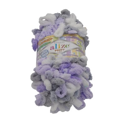 Przędza PUFFY color biały, fioletowy, szary, 100 g / 9 m