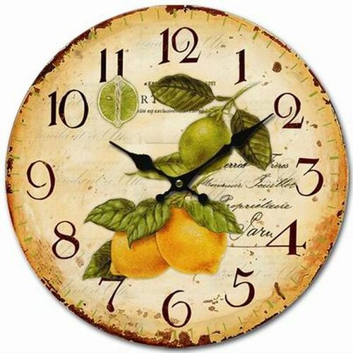 Drewniany zegar ścienny Vintage lemons, śr. 34 cm