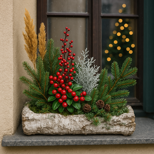 Husă pentru flori - jardiniere, imitație demesteacăn, 32 x 12 x 8 cm