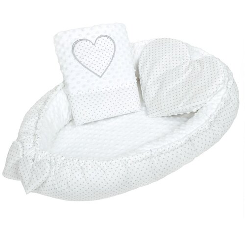 New Baby luxus fészek párnával és takaróval, MinkyHeart, fehér színben