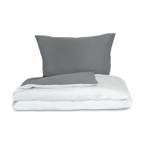 Lenjerie de pat 1 pers., Luxury Collection din satin, alb/gri, 140 x 200 cm, 70 x 90 cm