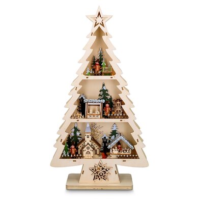 Solight LED drevený vianočný stromček s dekoráciami, 13x LED, 53 cm, 2x AA