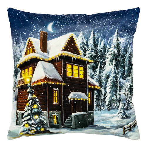 Pernă luminată Cabană din lemn, 40 x 40 cm