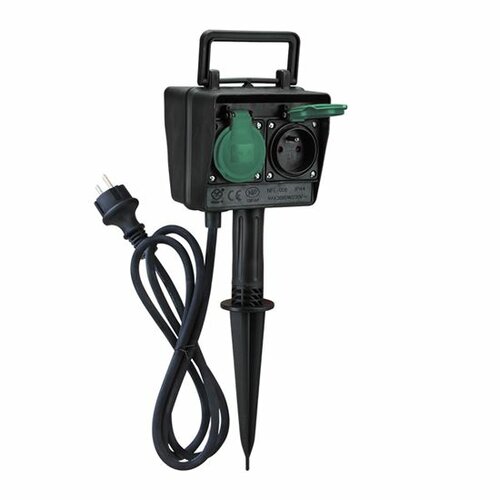 Solight PG03 Zahradní sloupek IP44, 2 zásuvky + časový spínač, gumový kabel 1,5 m