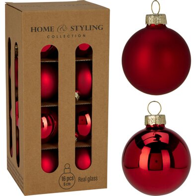 16 darabos karácsonyi díszkészlet Crystal Harmony,piros, átmérő 6 cm, üveg