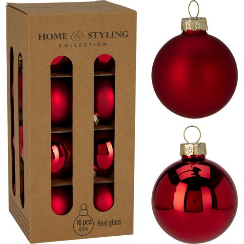 16 darabos karácsonyi díszkészlet Crystal Harmony,piros, átmérő 6 cm, üveg