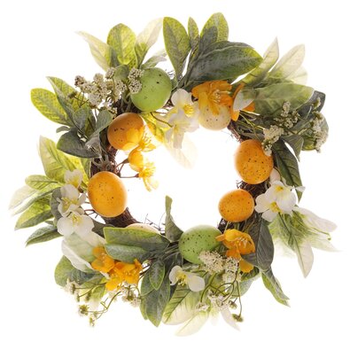 Velikonočni venec s cvetovi in jajčki rumena, pr.28 cm