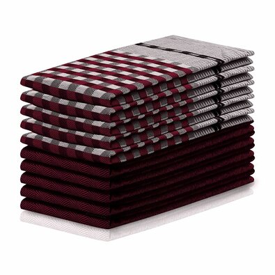 DecoKing Geschirrtuch Louie Weinrot und Schwarz, 50 x 70 cm, Set 10 Stück