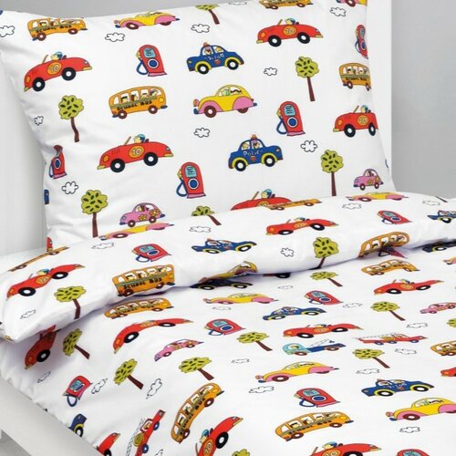 Bellatex Gyermek pamut ágynemű Junior Cars fehér,140 x 200 cm, 70 x 90 cm, 70 x 90 cm