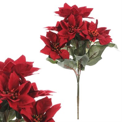 Buchet artificial de Crăciunițe, 7 flori,roșu, 43 cm